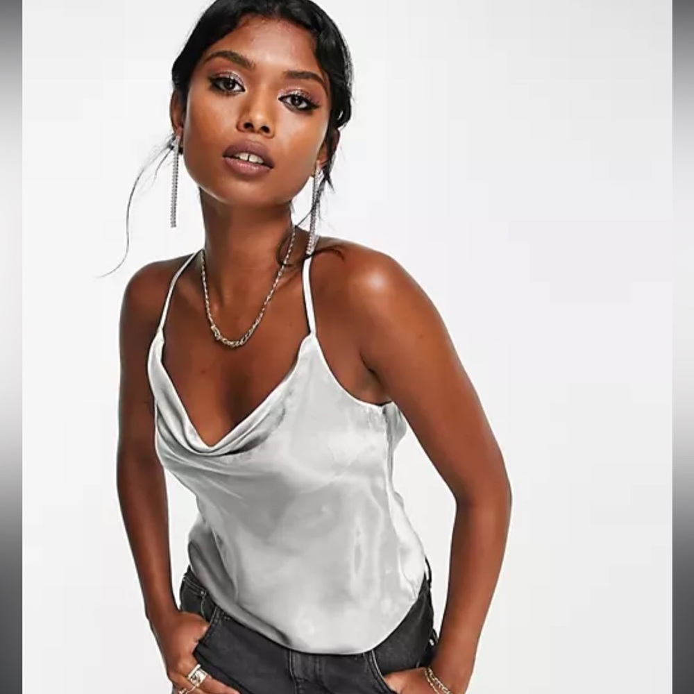 Topshop premium cowl cami in silver NWT